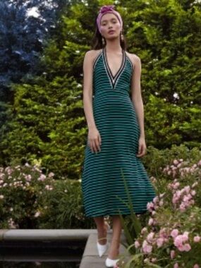 Cynthia Rowley Green Stripe Halter Midi Dress Size S